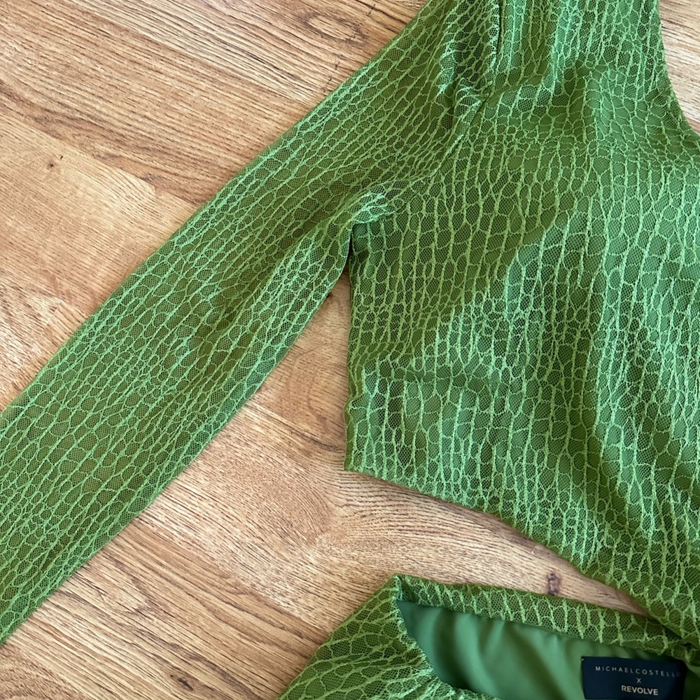 Michael Costello x REVOLVE Vivienne Mini Dress M Green Croc - Picture 7 of 16